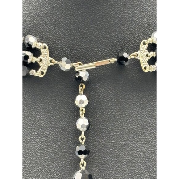 Vintage Necklace Black AB Crystals 3 Strands Adjustable from 18" to 20" Unsigned - Picture 13 of 14
